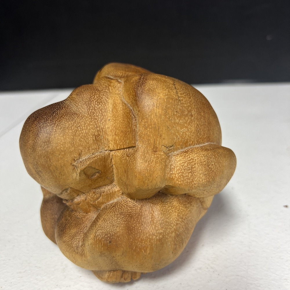 4" Wooden Weeping Buddha Hand Carved‎ Vintage